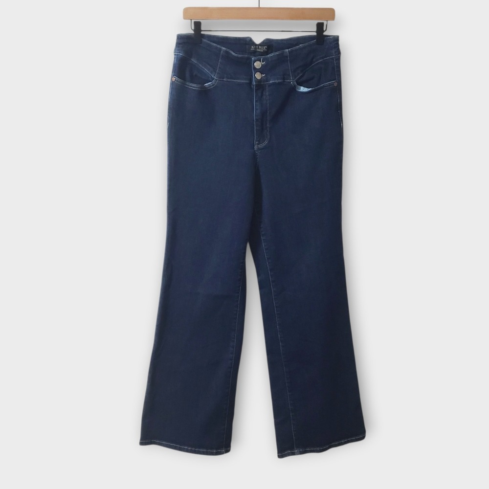 Judy Blue Wide Leg High Rise Rinse Wash Jeans Size 13/31 Geometric Waist JB88579